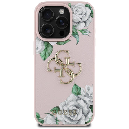 Funda para Apple iPhone 16 Pro Max, Guess, 4G Grained Roses Big Logo, Rosa
