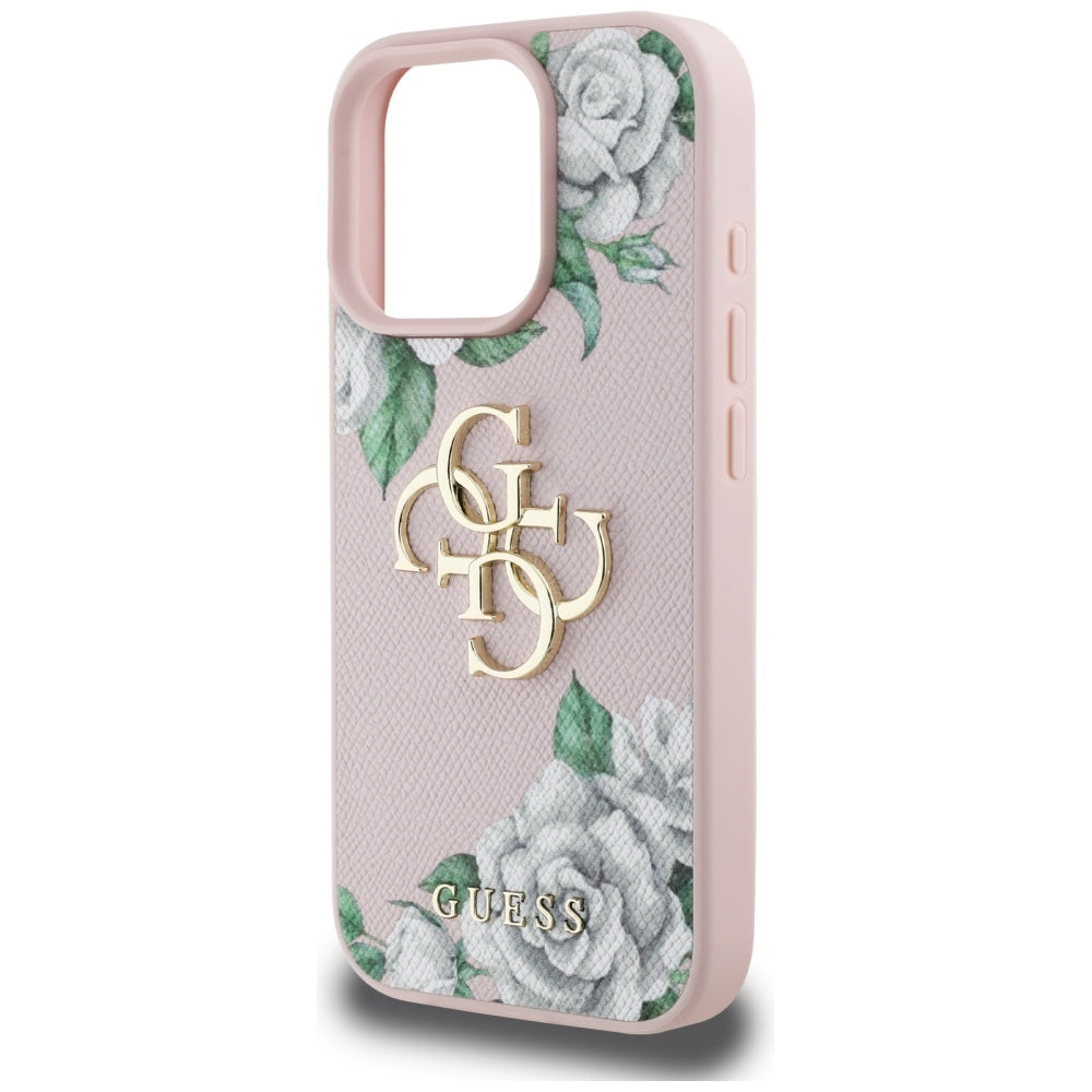 Funda para Apple iPhone 16 Pro Max, Guess, 4G Grained Roses Big Logo, Rosa