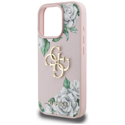 Funda para Apple iPhone 16 Pro Max, Guess, 4G Grained Roses Big Logo, Rosa
