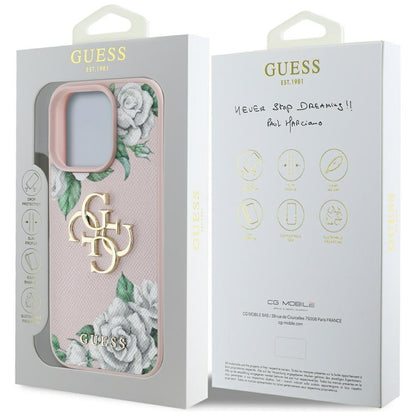 Funda para Apple iPhone 16 Pro Max, Guess, 4G Grained Roses Big Logo, Rosa