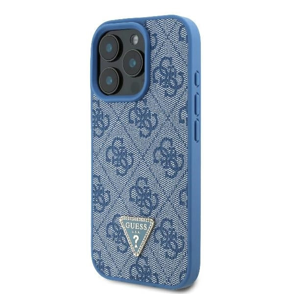 Funda para Apple iPhone 16 Pro Max, Guess, Crossbody 4G Triangle Strass, Azul
