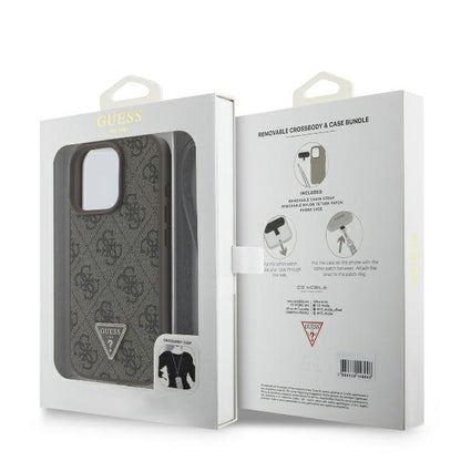 Funda para Apple iPhone 16 Pro Max, Guess, Crossbody 4G Triangle Strass, Marrón.