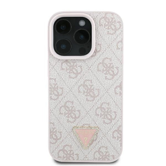 Funda para Apple iPhone 16 Pro Max, Guess, Crossbody 4G Triangle Strass, Rosa.