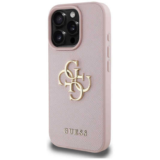 Funda para Apple iPhone 16 Pro Max, Guess, Grained Big 4G Logo Small Classic Logo, Rosa