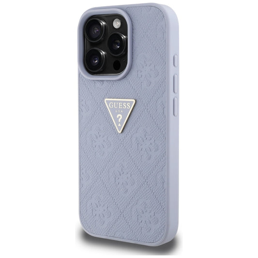 Funda para Apple iPhone 16 Pro Max, Guess, Hot Stamp 4G Pattern Triangle Logo, Lila Claro.