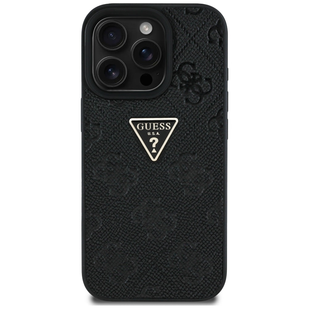 Funda para Apple iPhone 16 Pro Max, Guess, Hot Stamp 4G Pattern Triangle Logo, Negra