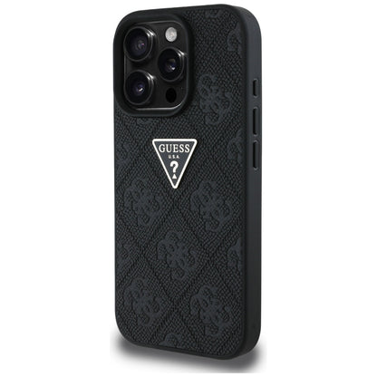 Funda para Apple iPhone 16 Pro Max, Guess, Hot Stamp 4G Pattern Triangle Logo, Negra