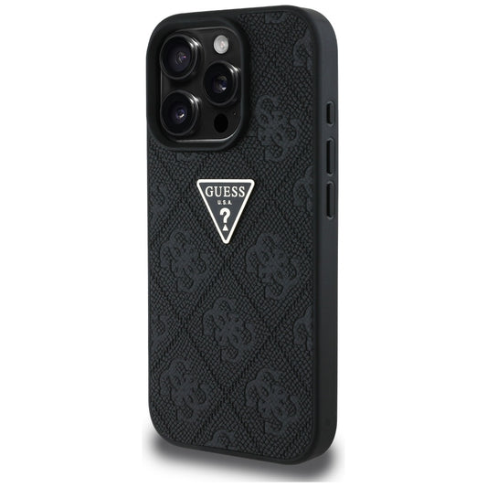 Funda para Apple iPhone 16 Pro Max, Guess, Hot Stamp 4G Pattern Triangle Logo, Negra