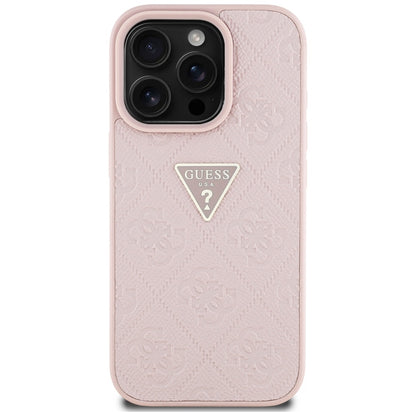 Funda para Apple iPhone 16 Pro Max, Guess, Hot Stamp 4G Pattern Triangle Logo, Rosa