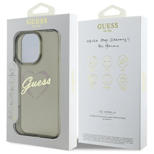 Funda para Apple iPhone 16 Pro Max, Guess, IML Heart, Negra