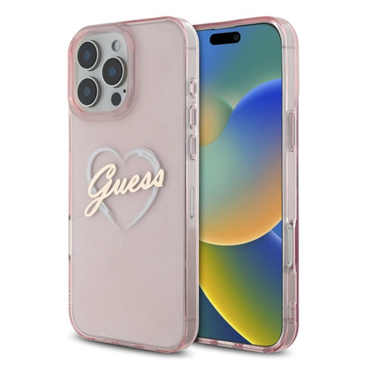 Funda para Apple iPhone 16 Pro Max, Guess, IML Heart, Rosa