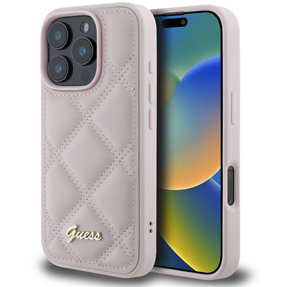 Funda para Apple iPhone 16 Pro Max, Guess, Quilted Metal Logo, Rosa