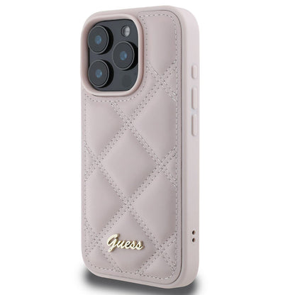 Funda para Apple iPhone 16 Pro Max, Guess, Quilted Metal Logo, Rosa