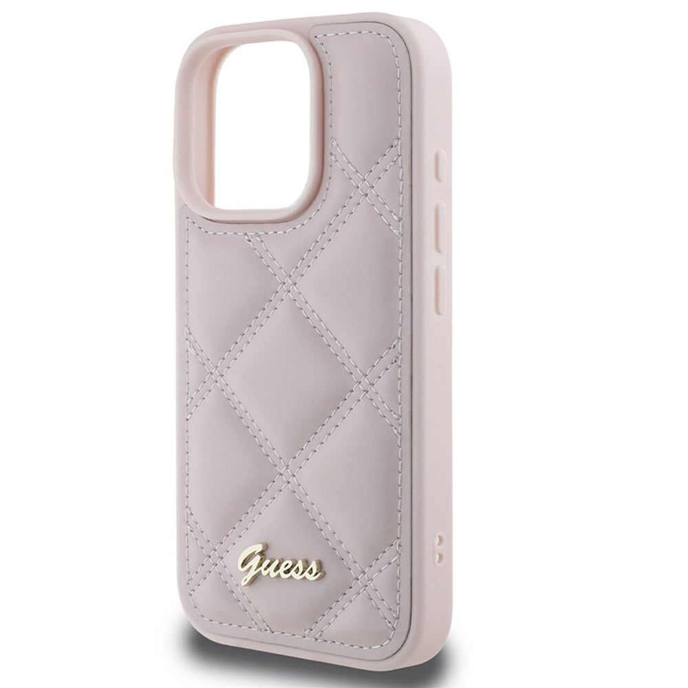 Funda para Apple iPhone 16 Pro Max, Guess, Quilted Metal Logo, Rosa