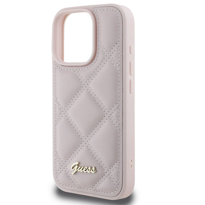 Funda para Apple iPhone 16 Pro Max, Guess, Quilted Metal Logo, Rosa