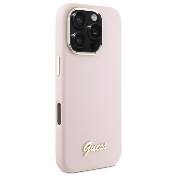Case for Apple iPhone 16 Pro Max, Guess, Script Metal Logo & Frame, Light Pink