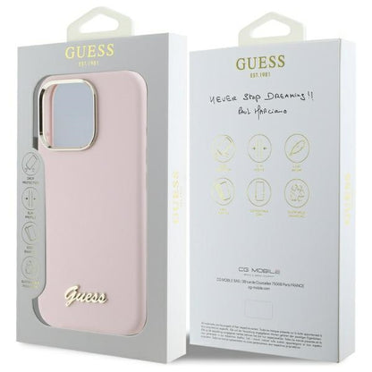 Case for Apple iPhone 16 Pro Max, Guess, Script Metal Logo & Frame, Light Pink