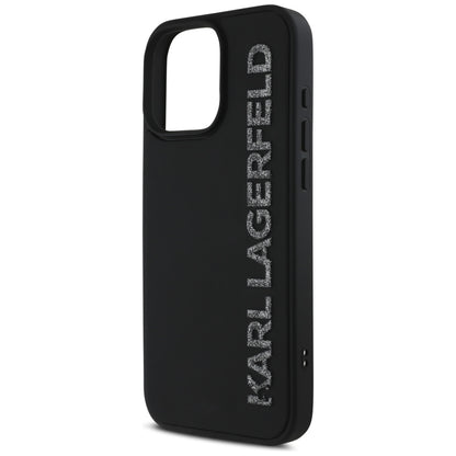 Funda para Apple iPhone 16 Pro Max, Karl Lagerfeld, 3D Rubber Elongated Glitter Logo, Negra