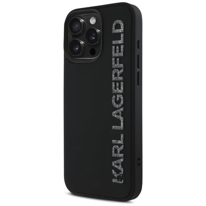 Funda para Apple iPhone 16 Pro Max, Karl Lagerfeld, 3D Rubber Elongated Glitter Logo, Negra