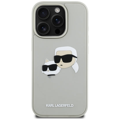 Funda para Apple iPhone 16 Pro Max, Karl Lagerfeld, 3D Rubber Karl & Choupette, Beige