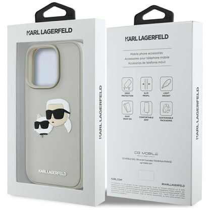 Funda para Apple iPhone 16 Pro Max, Karl Lagerfeld, 3D Rubber Karl & Choupette, Beige