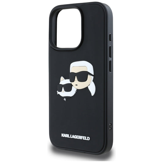 Funda para Apple iPhone 16 Pro Max, Karl Lagerfeld, 3D Rubber Karl & Choupette, Negra