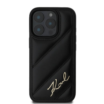 Funda para Apple iPhone 16 Pro Max, Karl Lagerfeld, Diagonal Quilted Script, Negra