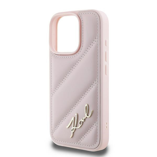 Funda para Apple iPhone 16 Pro Max, Karl Lagerfeld, Diagonal Quilted Script, Rosa