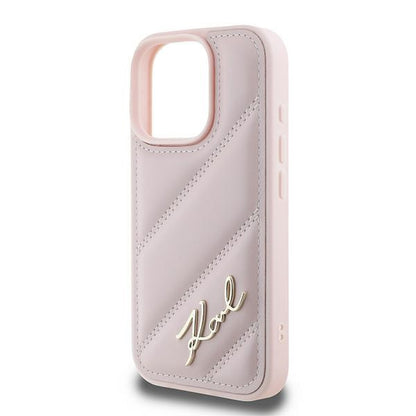 Funda para Apple iPhone 16 Pro Max, Karl Lagerfeld, Diagonal Quilted Script, Rosa