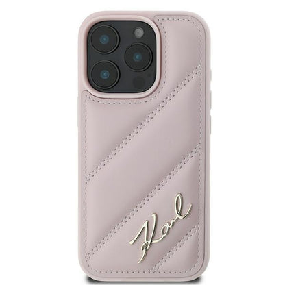 Funda para Apple iPhone 16 Pro Max, Karl Lagerfeld, Diagonal Quilted Script, Rosa