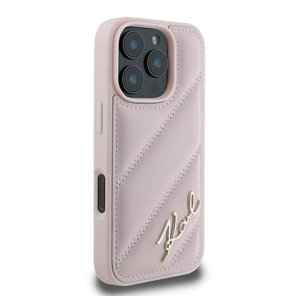 Funda para Apple iPhone 16 Pro Max, Karl Lagerfeld, Diagonal Quilted Script, Rosa