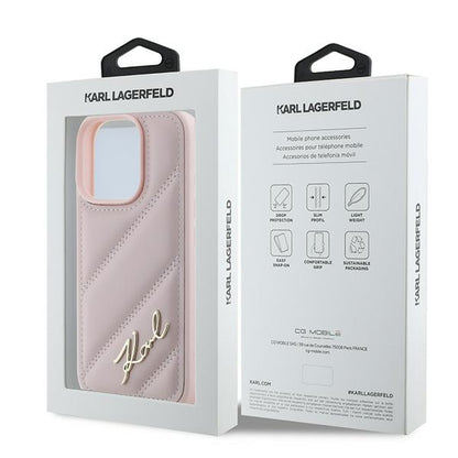 Funda para Apple iPhone 16 Pro Max, Karl Lagerfeld, Diagonal Quilted Script, Rosa