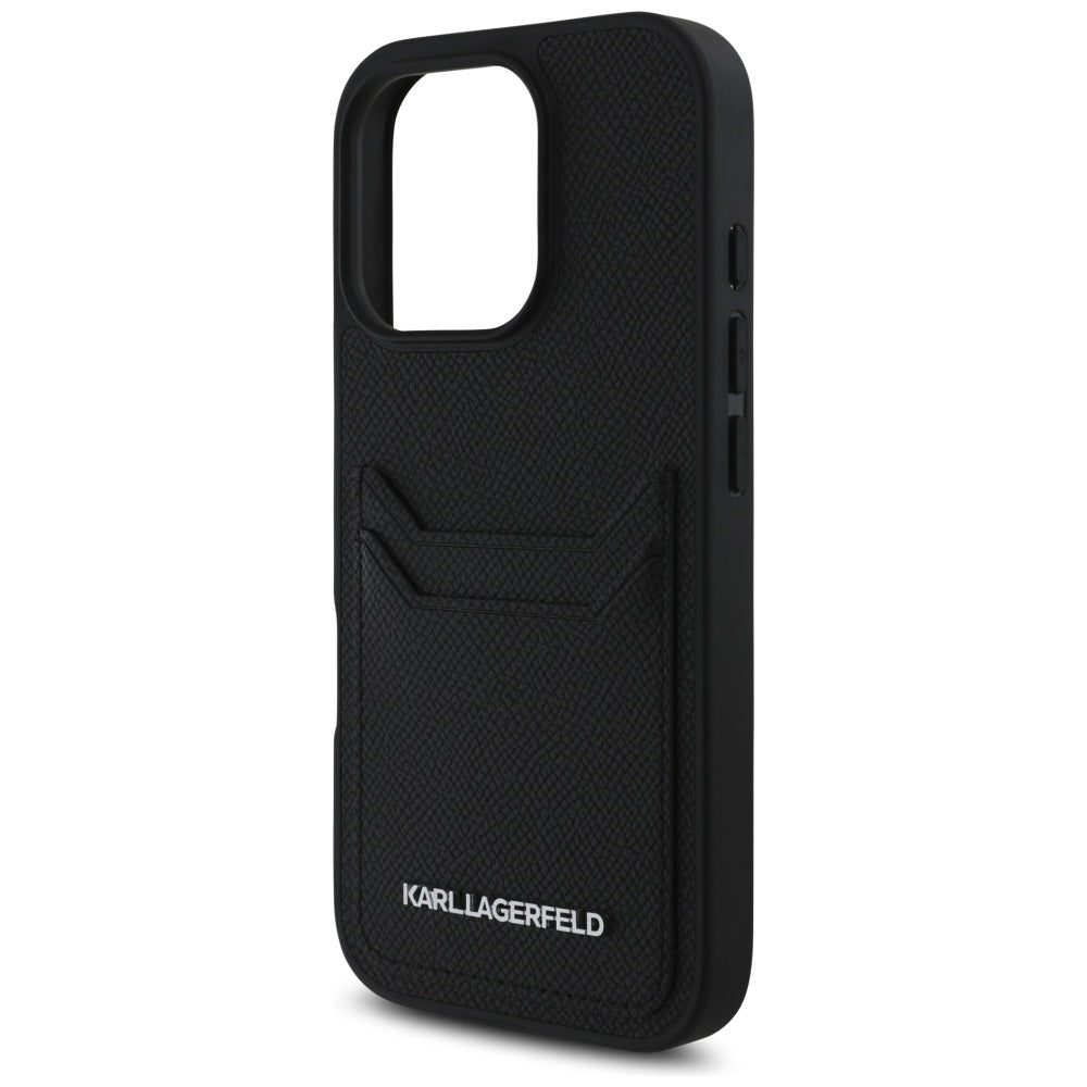 Funda para Apple iPhone 16 Pro Max, Karl Lagerfeld, Grained Cardslots, Negra