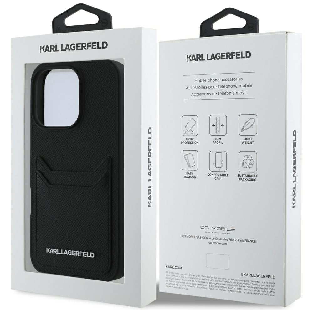 Funda para Apple iPhone 16 Pro Max, Karl Lagerfeld, Grained Cardslots, Negra