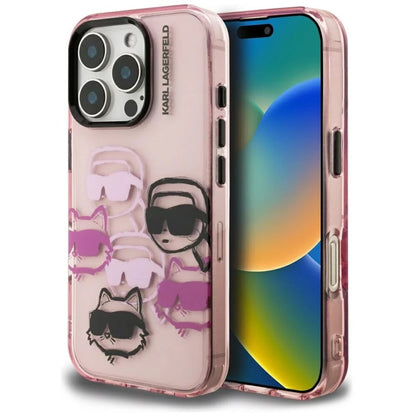 Funda para Apple iPhone 16 Pro Max, Karl Lagerfeld, IML Luxury Multi Head Pattern, Rosa