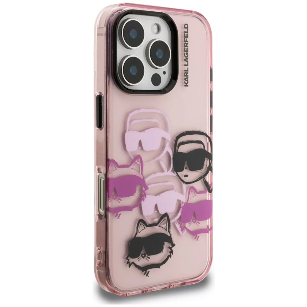 Funda para Apple iPhone 16 Pro Max, Karl Lagerfeld, IML Luxury Multi Head Pattern, Rosa