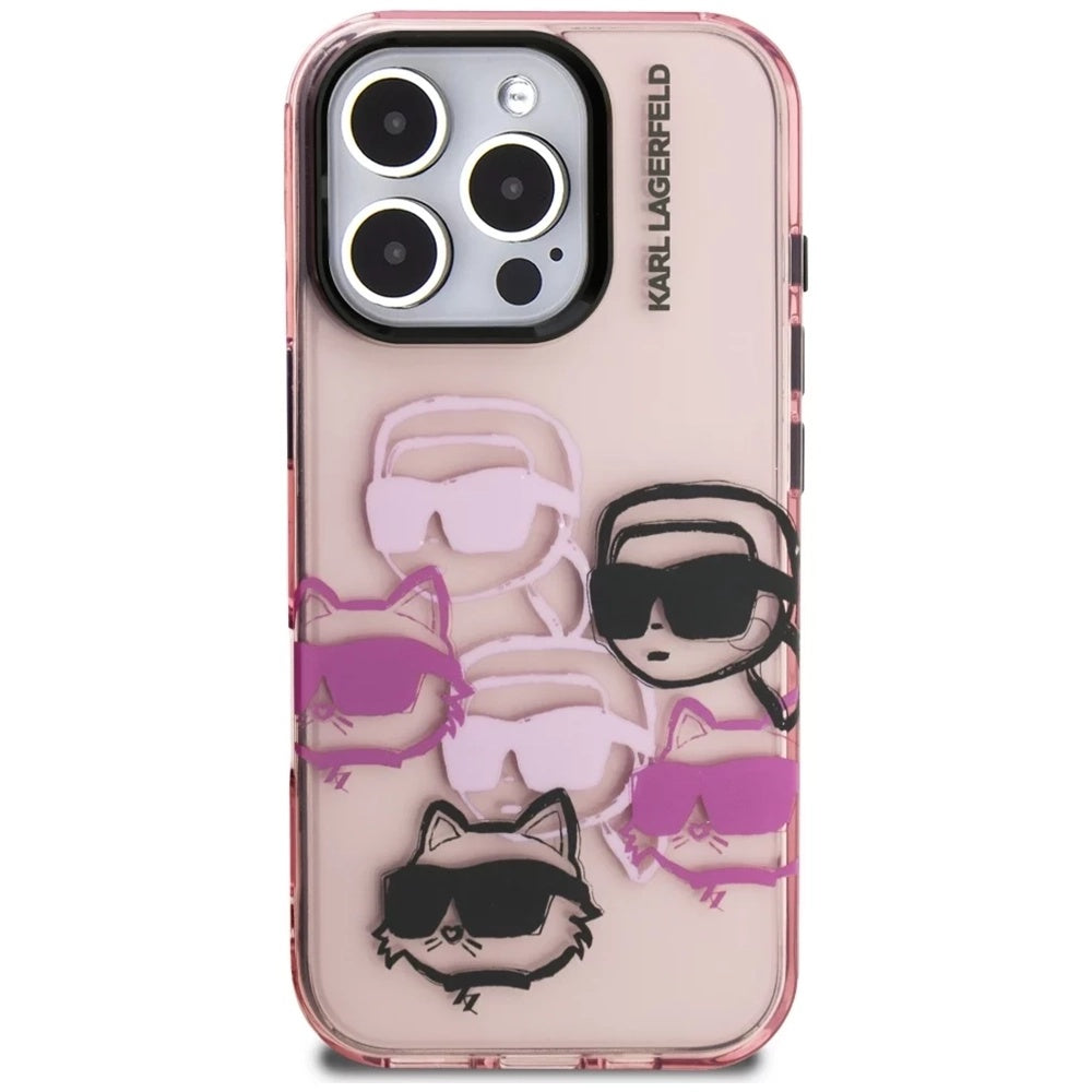 Funda para Apple iPhone 16 Pro Max, Karl Lagerfeld, IML Luxury Multi Head Pattern, Rosa