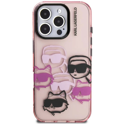 Funda para Apple iPhone 16 Pro Max, Karl Lagerfeld, IML Luxury Multi Head Pattern, Rosa