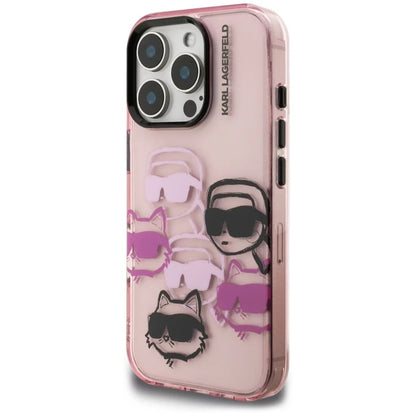 Funda para Apple iPhone 16 Pro Max, Karl Lagerfeld, IML Luxury Multi Head Pattern, Rosa