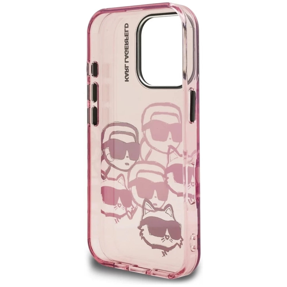 Funda para Apple iPhone 16 Pro Max, Karl Lagerfeld, IML Luxury Multi Head Pattern, Rosa