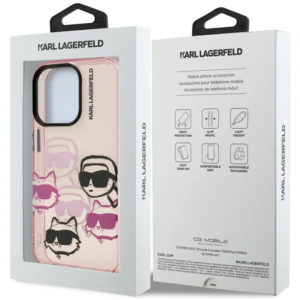 Funda para Apple iPhone 16 Pro Max, Karl Lagerfeld, IML Luxury Multi Head Pattern, Rosa