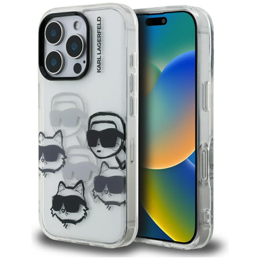 Funda para Apple iPhone 16 Pro Max, Karl Lagerfeld, IML Luxury Multi Head Pattern, Transparente
