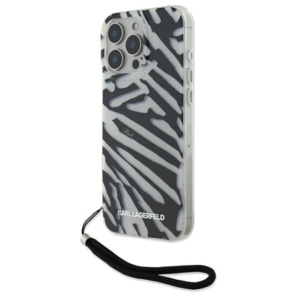 Funda para Apple iPhone 16 Pro Max, Karl Lagerfeld, IML Luxury Zebra Pattern with Strap, Negra