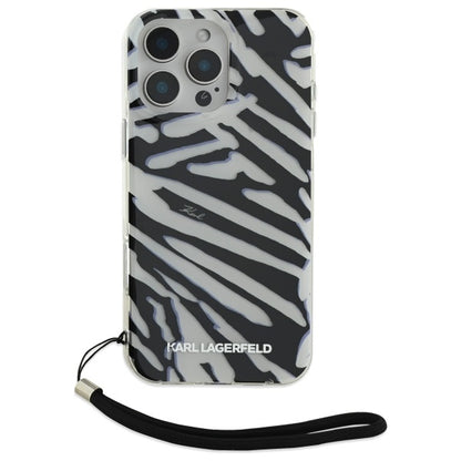 Funda para Apple iPhone 16 Pro Max, Karl Lagerfeld, IML Luxury Zebra Pattern with Strap, Negra