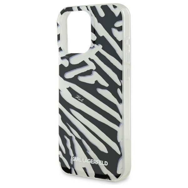 Funda para Apple iPhone 16 Pro Max, Karl Lagerfeld, IML Luxury Zebra Pattern with Strap, Negra
