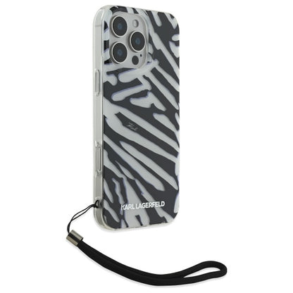 Funda para Apple iPhone 16 Pro Max, Karl Lagerfeld, IML Luxury Zebra Pattern with Strap, Negra