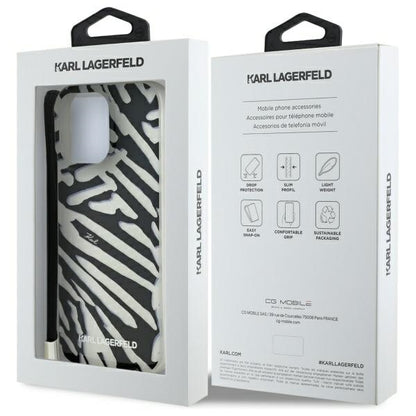 Funda para Apple iPhone 16 Pro Max, Karl Lagerfeld, IML Luxury Zebra Pattern with Strap, Negra