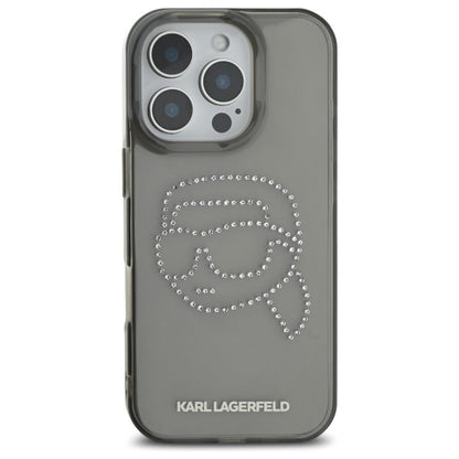 Funda para Apple iPhone 16 Pro Max, Karl Lagerfeld, IML Rhinestones Karl's Head, Negra