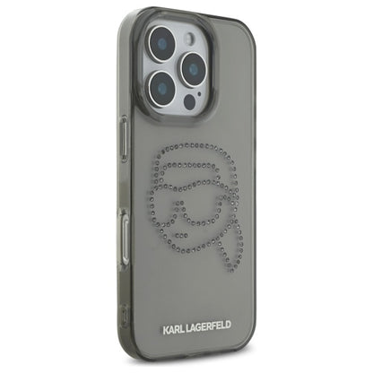 Funda para Apple iPhone 16 Pro Max, Karl Lagerfeld, IML Rhinestones Karl's Head, Negra