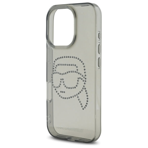 Funda para Apple iPhone 16 Pro Max, Karl Lagerfeld, IML Rhinestones Karl's Head, Negra